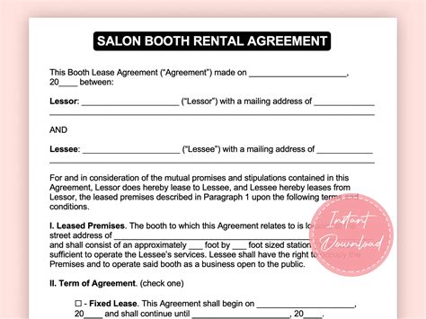 hair salon booth rental agreement template